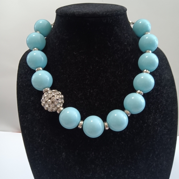 CLEARANCE SALE!! Elegant Baby Blue Beaded Necklace with Crystal Bead - Picture 2 of 7